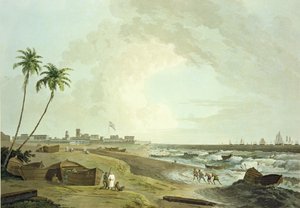 Kaakkoisnäkymä Fort St. Georgesta, Madras, levy 33 julkaisusta Oriental Scenery: Twenty Four Views in Hindoostan, kaiverrus Thomas ja William (1769-1837) Daniell, julkaistu 1797
